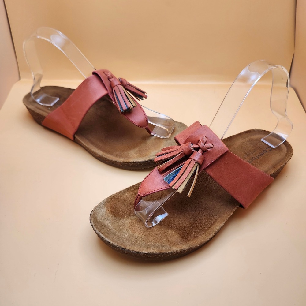 Comfortiva Sandals Thong Tassel Leather Pillowtop Boho Rust 9W